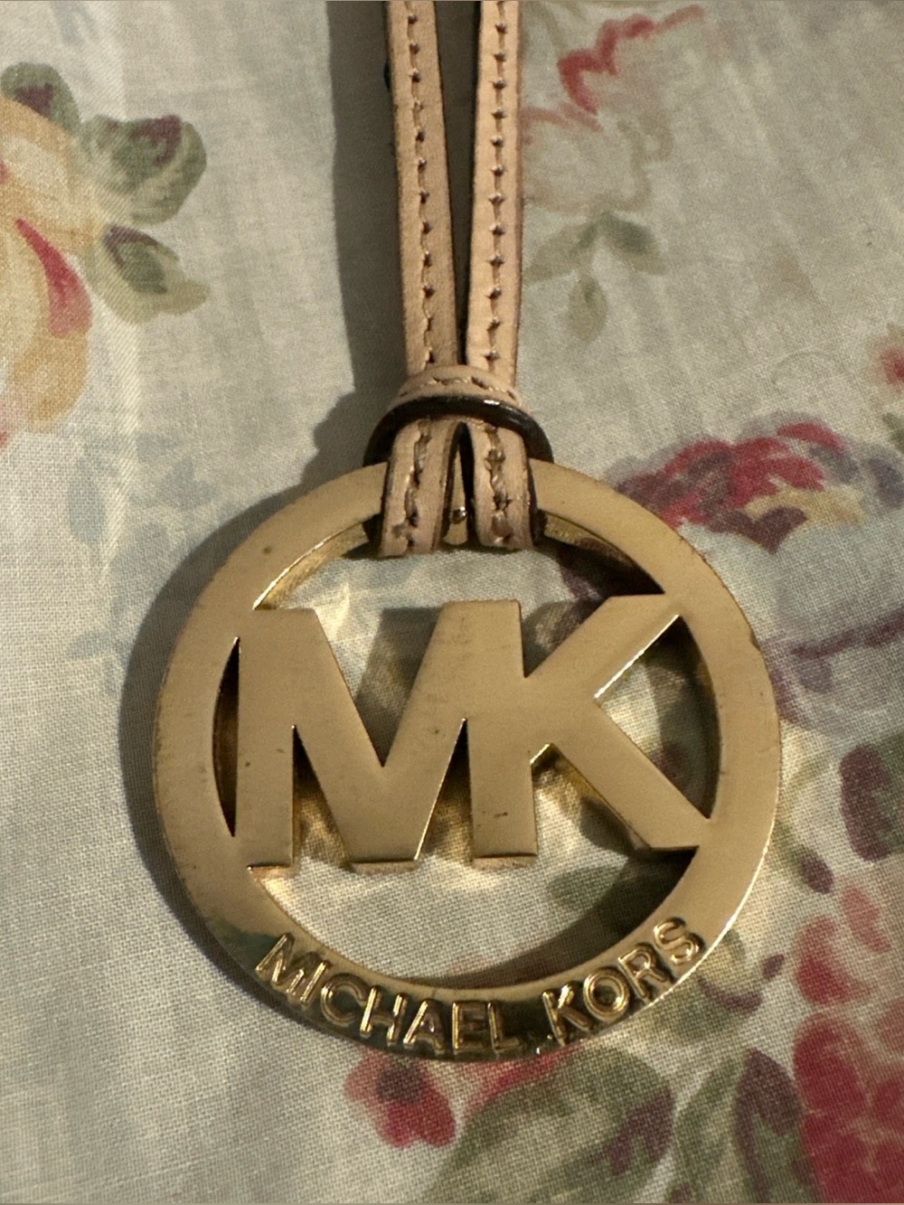 Michael Kors Gold-Tone MK Circle Logo Leather Strap